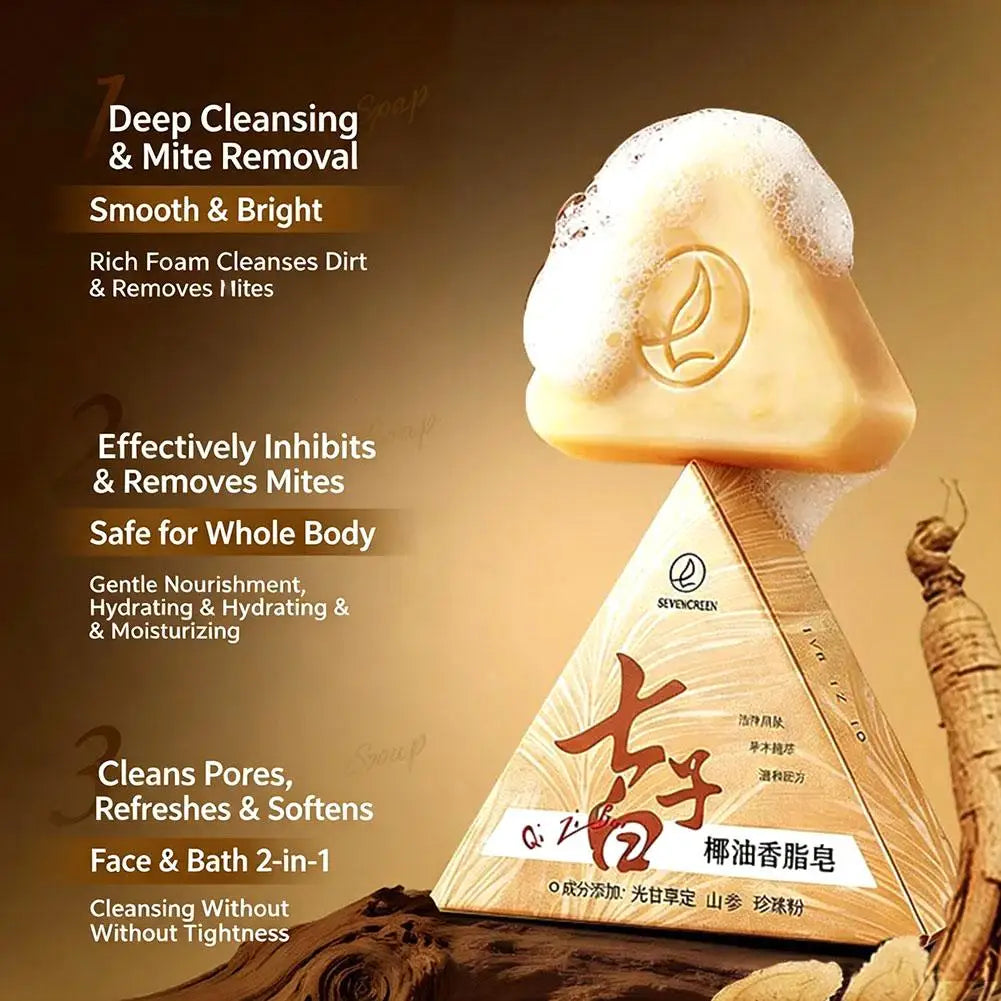 120g Face Soap with Foaming Net Seven Seed White Ancient Method for Oil Control Gentle Herbal Cleansing Skin