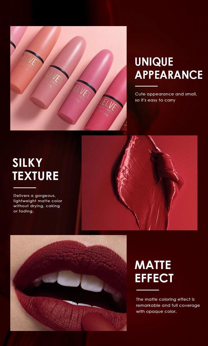 Matte Lipstick Set with Matte Finish, Waterproof and Not Easy to Stick to Cups, 6-Color Gift Box Lipstick Set