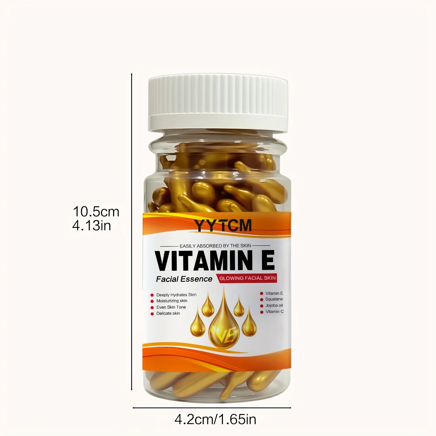 Vitamin E Deep Moisturizing Capsule Essence, hydrates and smooths the skin, contains plant squalane, vitamin C, and deep moisturizing and brightening skin essence (0.4g x 90 capsules)/bottle - 1 bottle