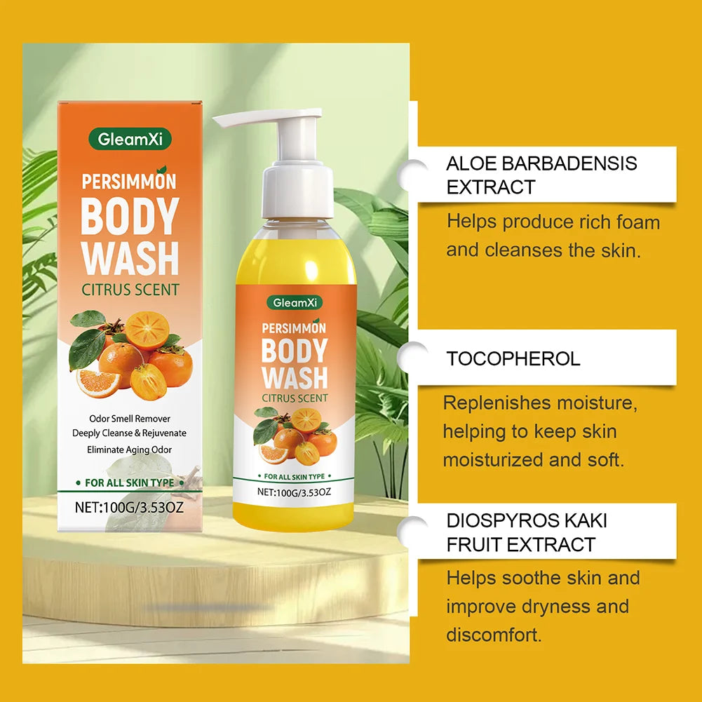 3 In 1 Persimmon Body Wash For Body Odor Long-Lasting Citrus Fruity Scented Shower Gel Skin Cleanser For All Skin Types 100g
