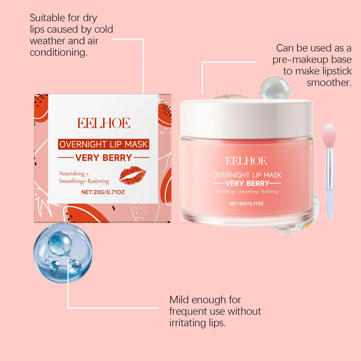 Berry Lip Sleeping Mask Overnight Lip Treatment for Dry Chapped Lips Hydrating Lip Mask with Hyaluronic Acid & Ceramide Deep