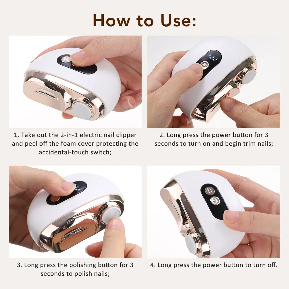 Electric Nail Clipper Cutter With LED Light 2in 1 Automatic Nail Grinder Trimmer For Baby Adult Mini Manicure Tools Nail Care