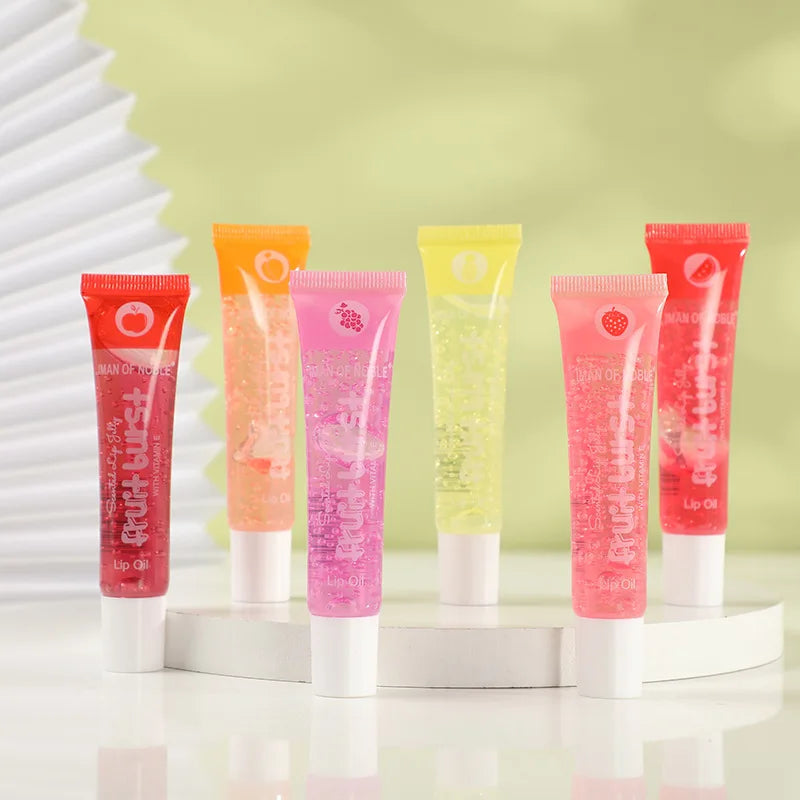 6Pcs Fruity Flavor Watery Glossy Lip Gloss Set Clear Lip Gel Hydrating Moisturizing Lip Gloss Women Lips Makeup