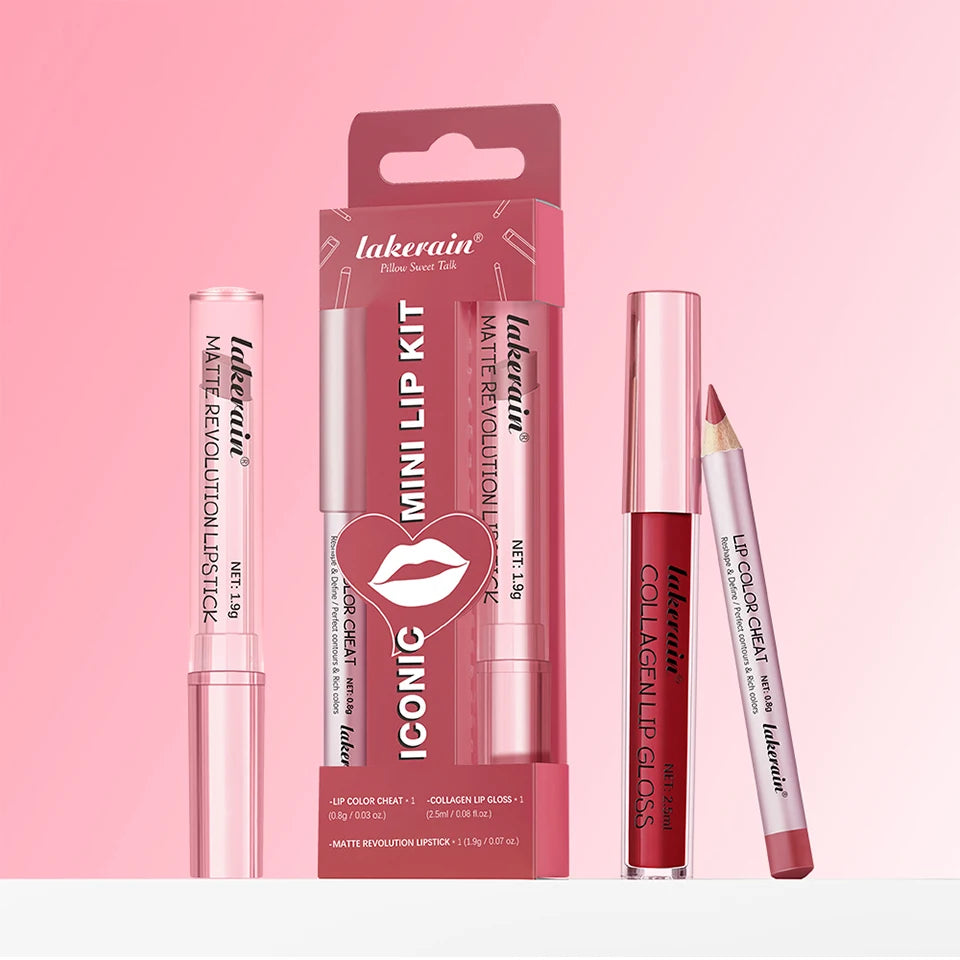 Lipliner&Lipstick Lip Gloss Set 3pcs/set Waterproof Long Lasting Lip Makeup Matte Travel Mini Set Women's Makeup Cosmetics