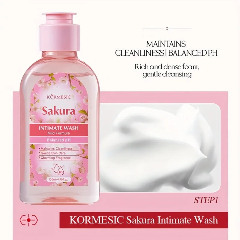 Sakura Women's Intimate Care 5-Piece Set, Product Includes: Private Area Cleansing Liquid, Essence, Gel, Lotion, Spray, Gentle Cleansing, Balances the Environment, Long-Lasting Freshness, and a More Firm and Smooth Light Beig