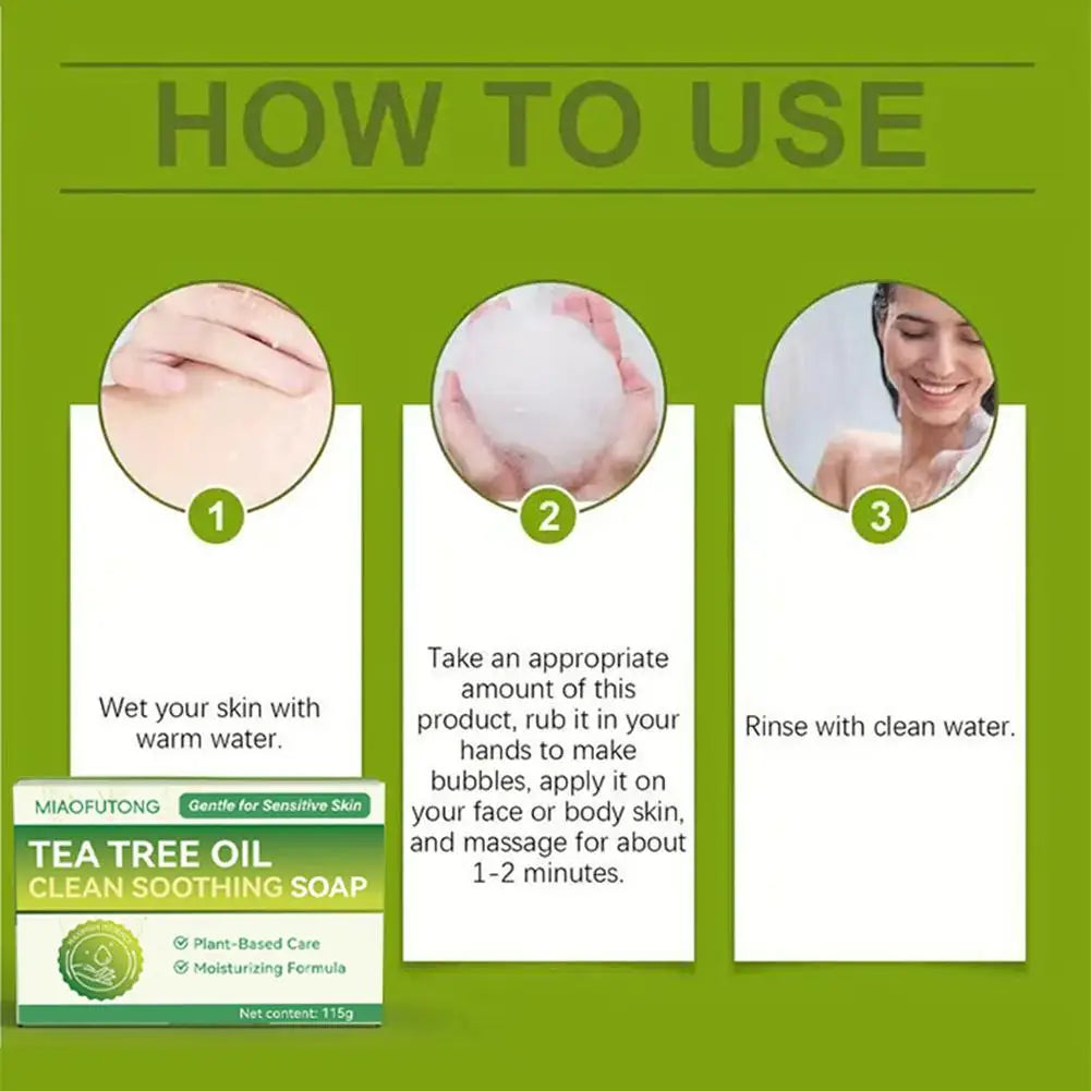 MIAOFUTONG Gentle For Sensitive Skin TEA TREE OILANTIFUNGAL SOAP Plant-Based Care Moisturizing FormulaG Lmproving Acne