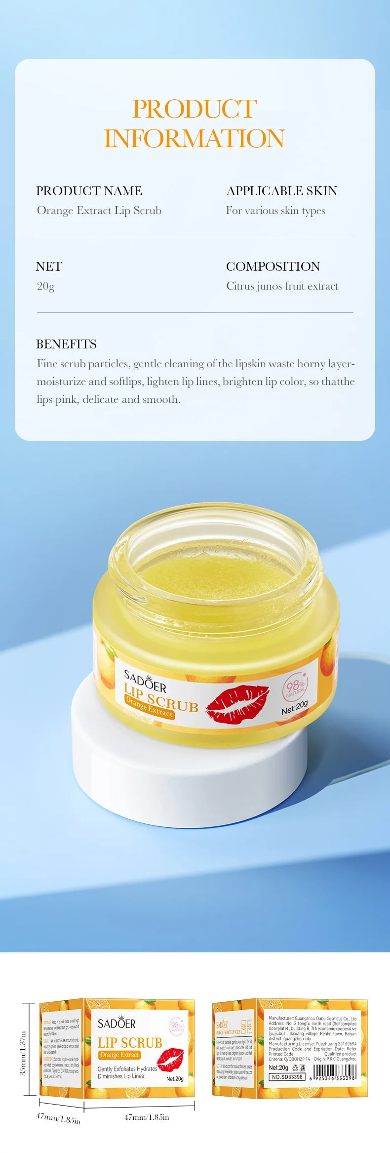 SADOER Fruit Lip Scrub Cream Moisturizing Lips Plumper Hydrating Nourishing Avocado Orange Strawberry Lip Mask Lipstick Care