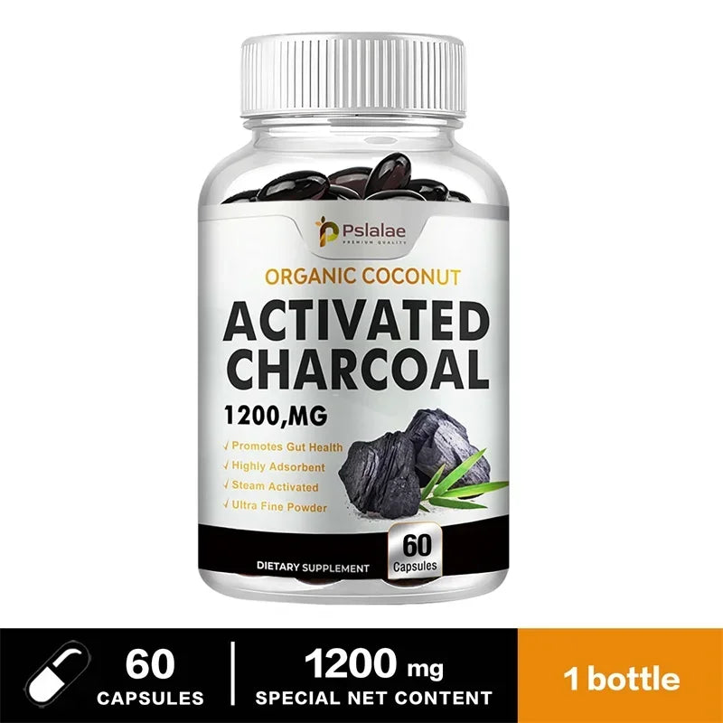 Activated Charcoal Capsules 1200 Mg - Organic Coconut Shell, Helps Relieve Gas & Bloating, Detox & Bowel, Digestive Supplement