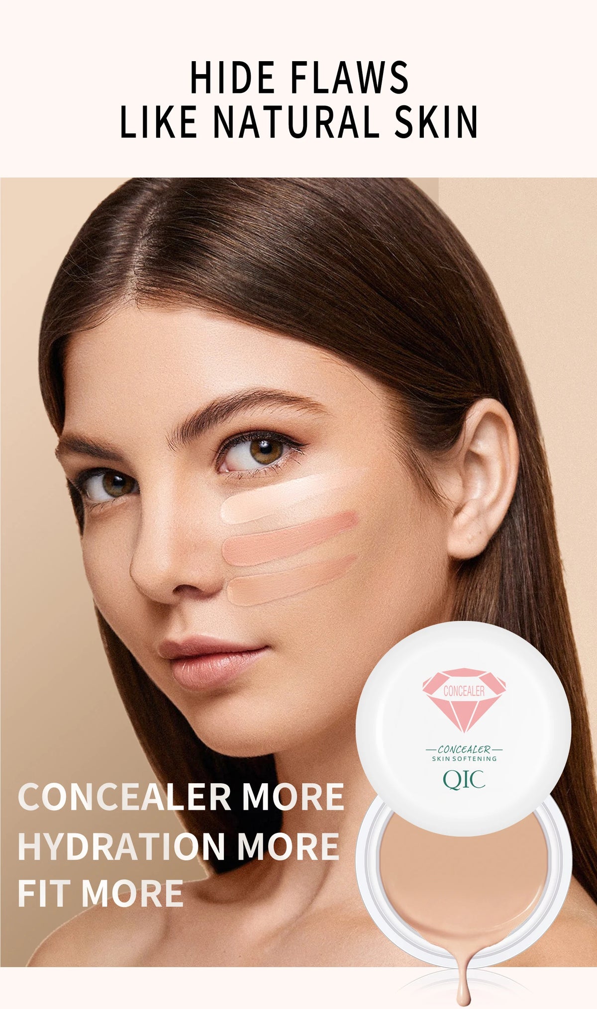 QIC Waterproof & Sweatproof Concealer Cream - Tattoo Coverage, Long-Lasting Foundation, Natural, Full Coverage, All Skin Types