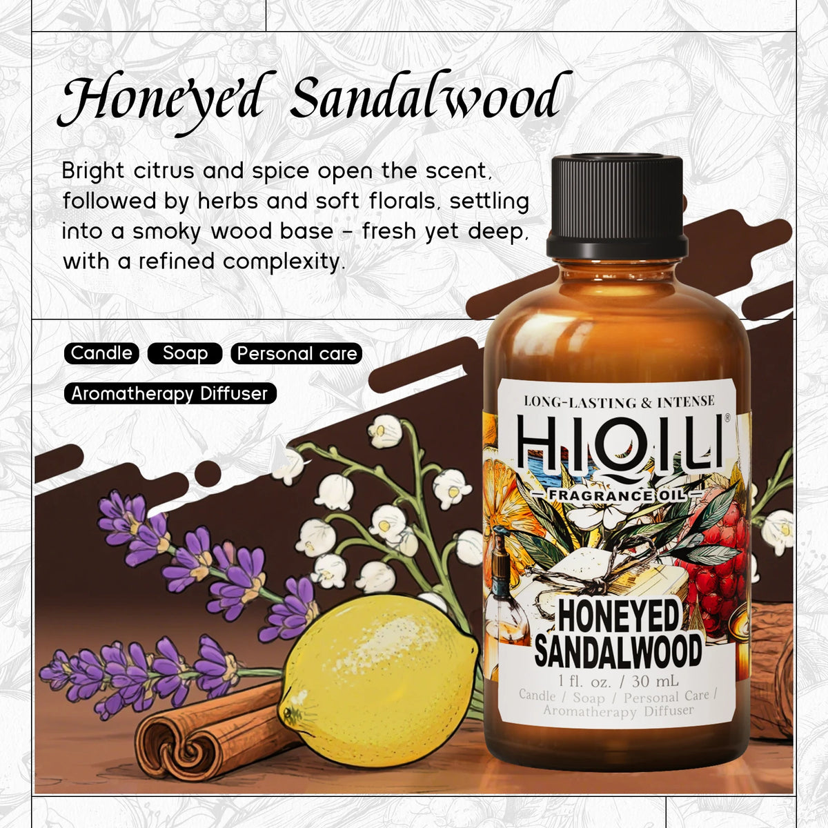 HIQILI New 30ml Perfume Oil Series, Vanilla/Lavender/Rose/Sandalwood 100% Natural Extract Perfume Oil, For Home Use, Humidifier