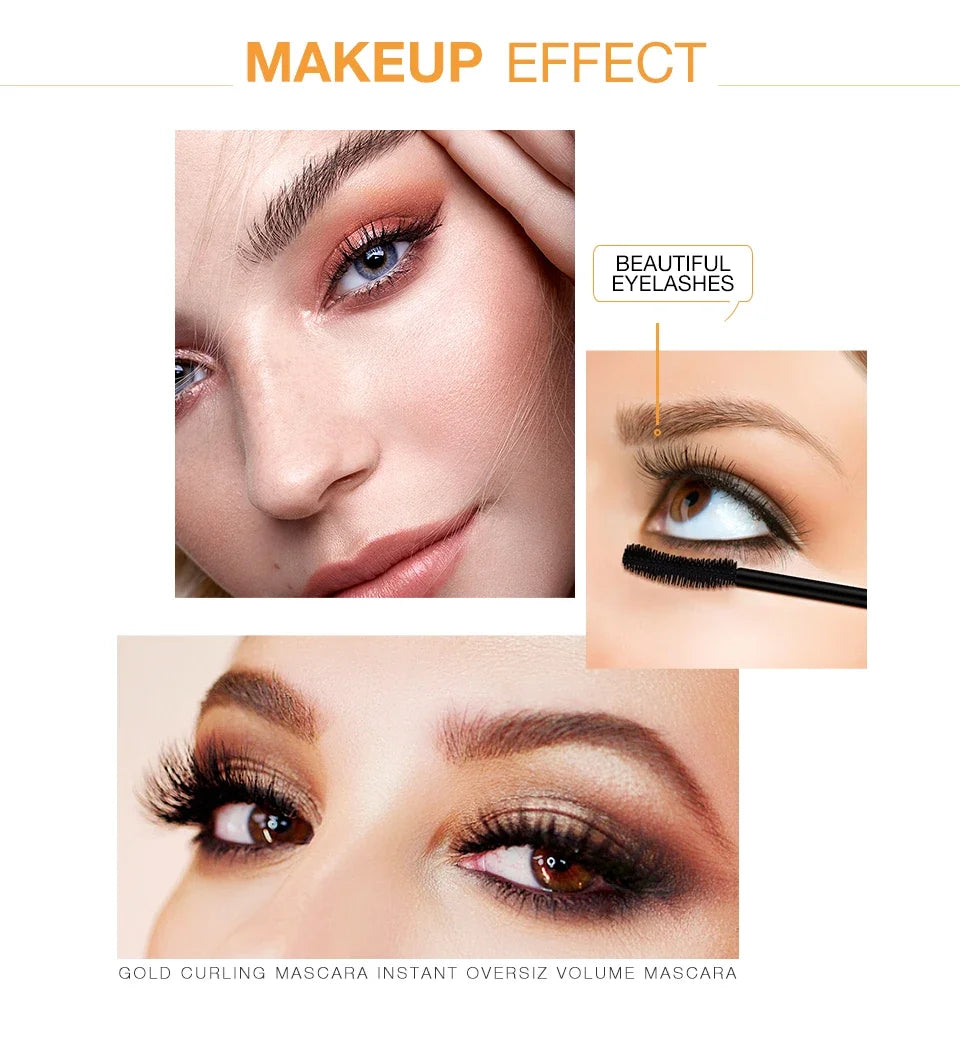 3D Mascara Lengthening Black Lash Eyelash Extension Eye Lashes Brush Beauty Makeup Long-wearing Gold Color Mascara