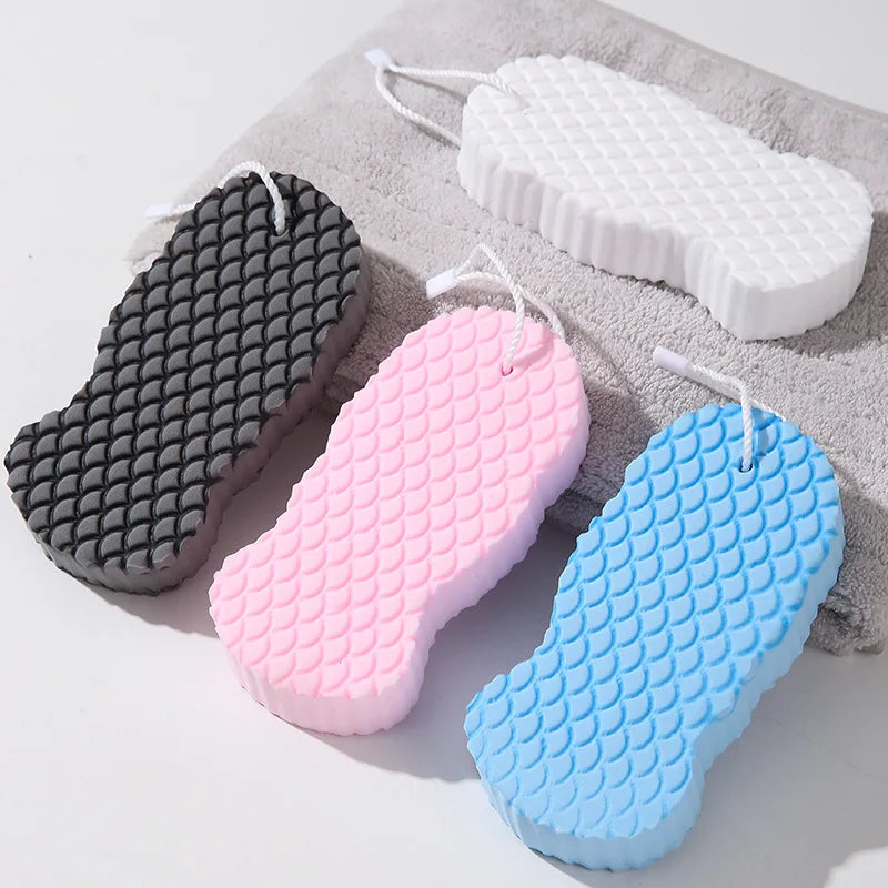 DOUBLE-SIDED SPONGE BATH WASH, FISH SCALE PATTERN STEREOSCOPIC BATH SPONGE, SKIN-FRIENDLY NO PAIN BODY SCRUBBER FOR BATHING