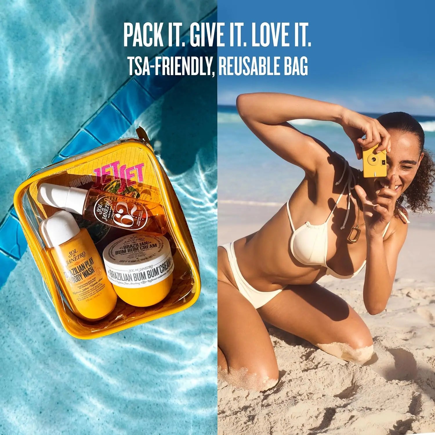 Sol de Janeiro Jet Set Travel Shower Kit, Mini Travel Size Body Wash & Skincare Travel Set, Portable Vacation Gift Kit For Women