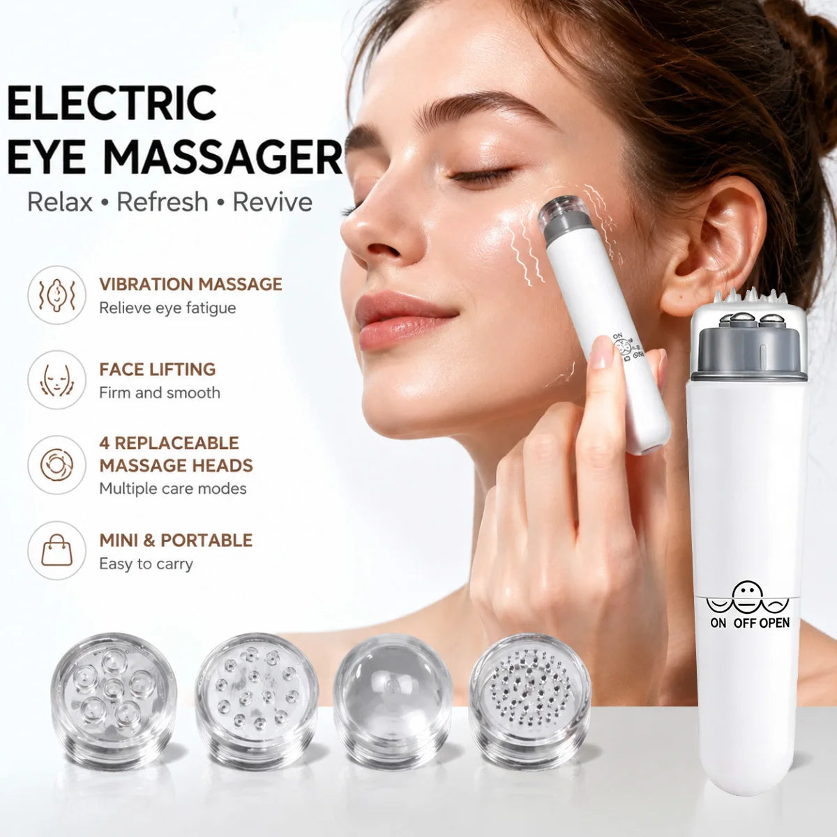 Mini Massage Pen Portable 4 Head Electric Eye Massage Instrument Tools Relax Device Lift Face Vibration Stick Health Care White