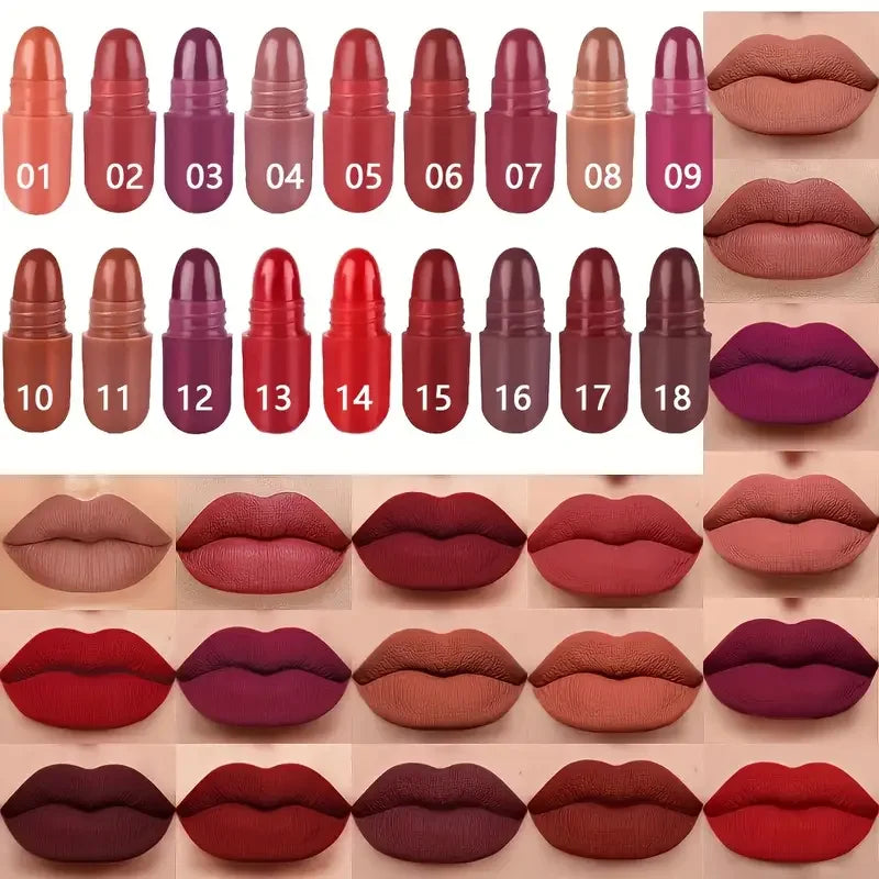 18-Piece Mini Lipstick Set, Matte + Lip Gloss Combination, Capsule Lipstick, Lip Plumping, Waterproof Lip Liner, Long-Lasting and Non-Fading, Portable Travel Style