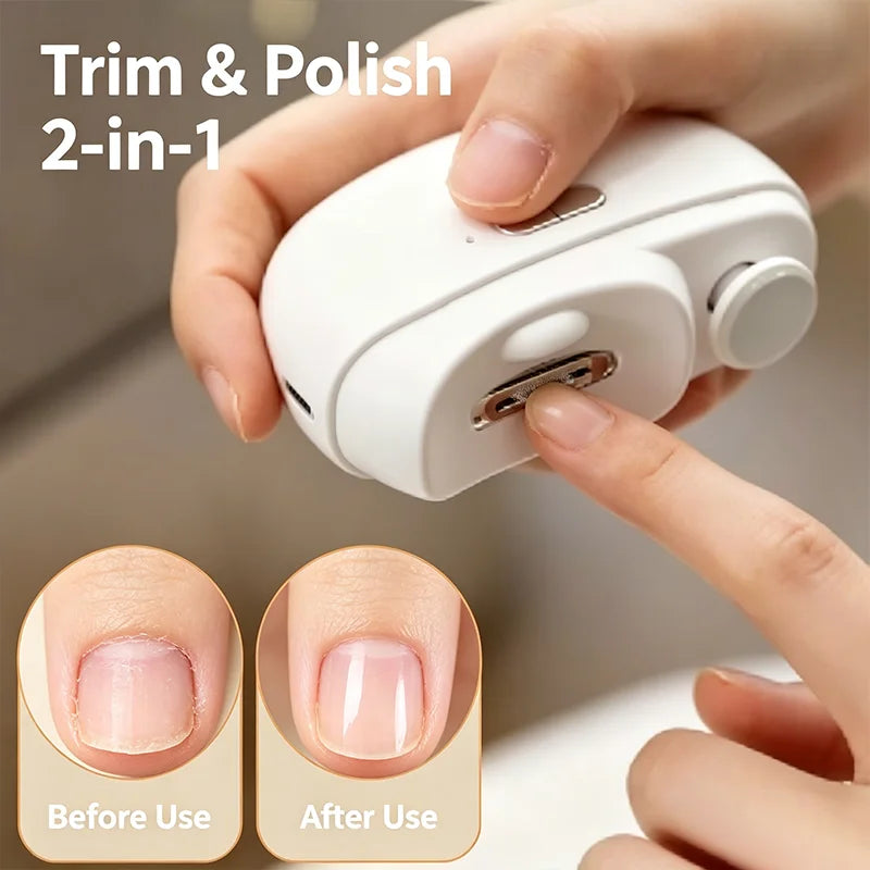 Electric Nail Clipper Cutter with LED Light 2 IN 1 Automatic Nail Grinder Trimmer for Baby Adult Mini Manicure Tools Nail Care