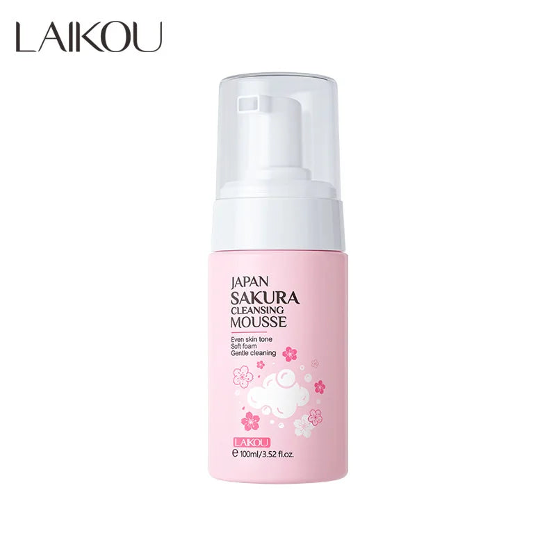 LAlKOU Japan Sakura Cleansing Mousse Facial Cleanser  Shrink Pores Deep Clean Oil Control Moisturizing Skin Care 100ml