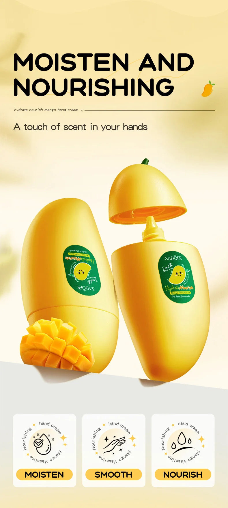 SADOER Mango Peach Aloe Vera Lemon Fruit Hand Cream Moisturizing Brightening Repairing Hand Creams For Hands Skin Care