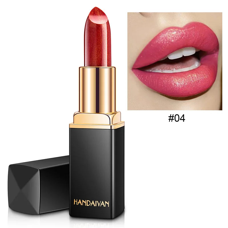 Black Tube Gold Shiny Lipstick Waterproof Long Lasting Moisturizing Glitter Pearlescent Nude Pink Shimmer Lipstick Luxury Makeup