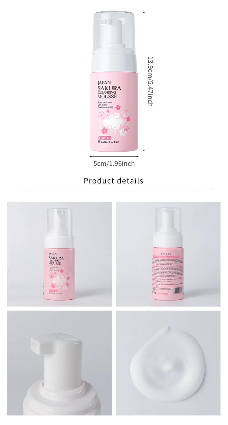 LAlKOU Japan Sakura Cleansing Mousse Facial Cleanser  Shrink Pores Deep Clean Oil Control Moisturizing Skin Care 100ml
