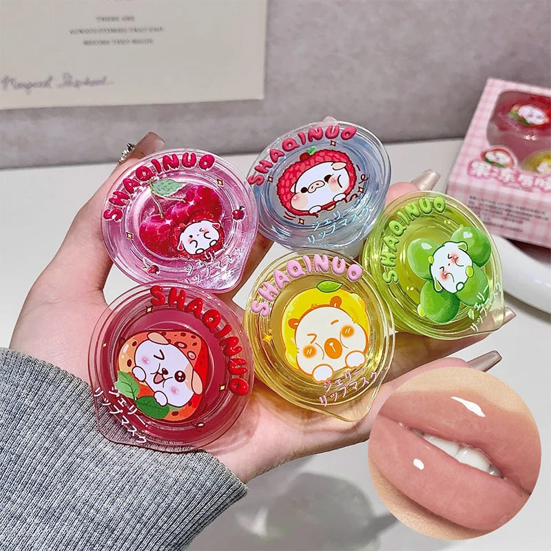 Shaqinuo Jelly Lip Mask Moisturizing and Hydrating Sleep Fruit Lip Balm for Students to Reduce Lip Lines and Prevent Dryness, a Christmas Gift Essential for Autumn and Winter.