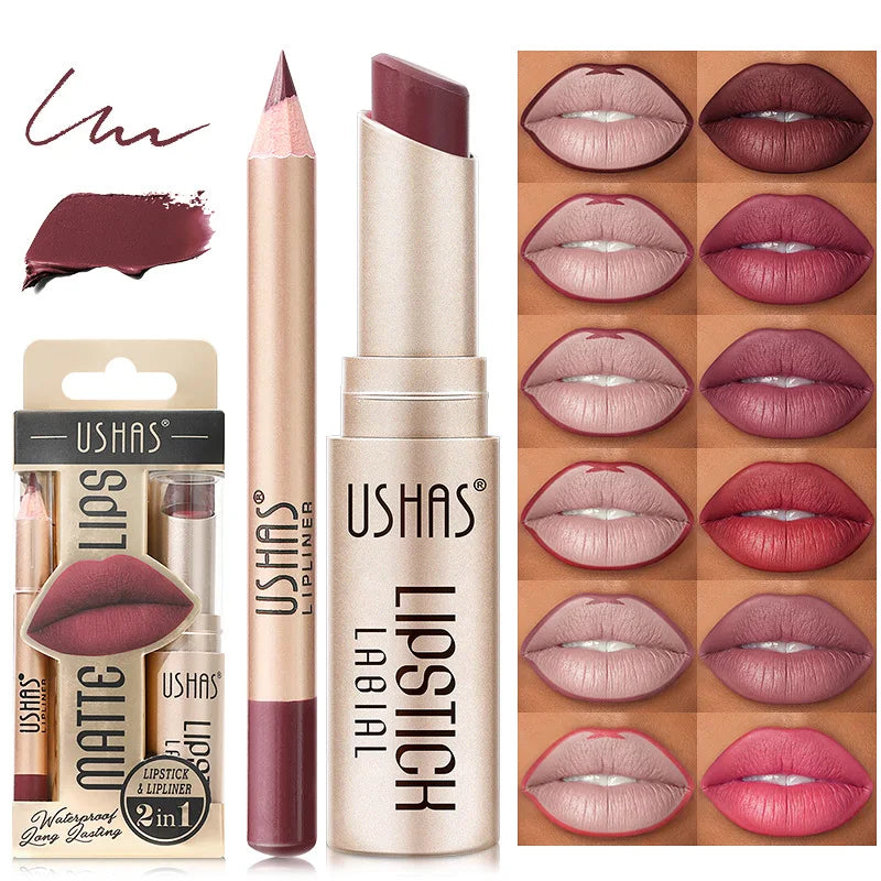 12 Color Matte Lipstick Set Long Lasting Nude Red Lipstick With Lipliner Not Dry Easy Coloring Lip Makeup Kit