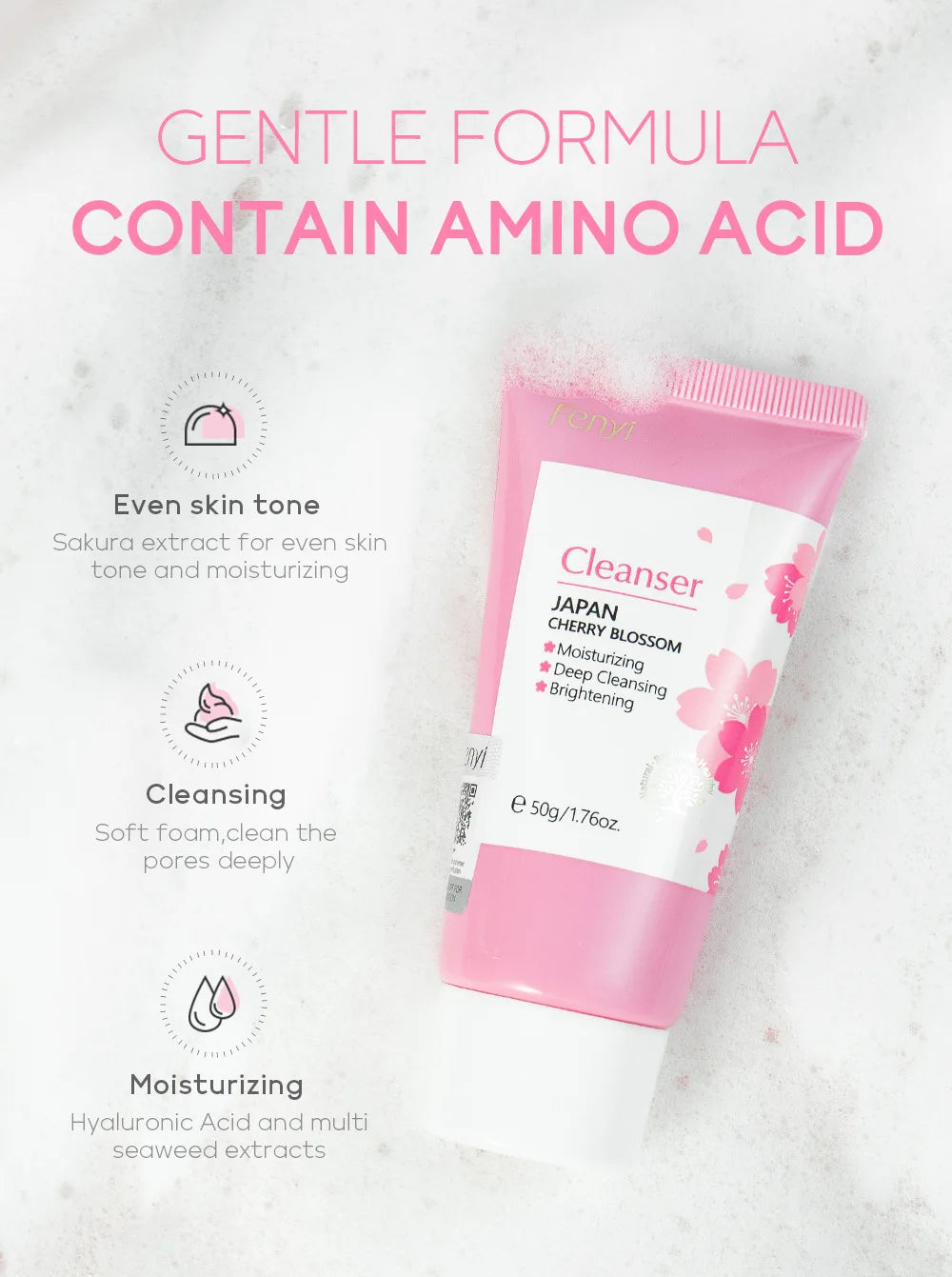 Sakura Gentle Facial Foaming Cleanser Shrink Pores Deep Clean Oil Control Reduce Blackhead Moisturizing Facial Skin Care