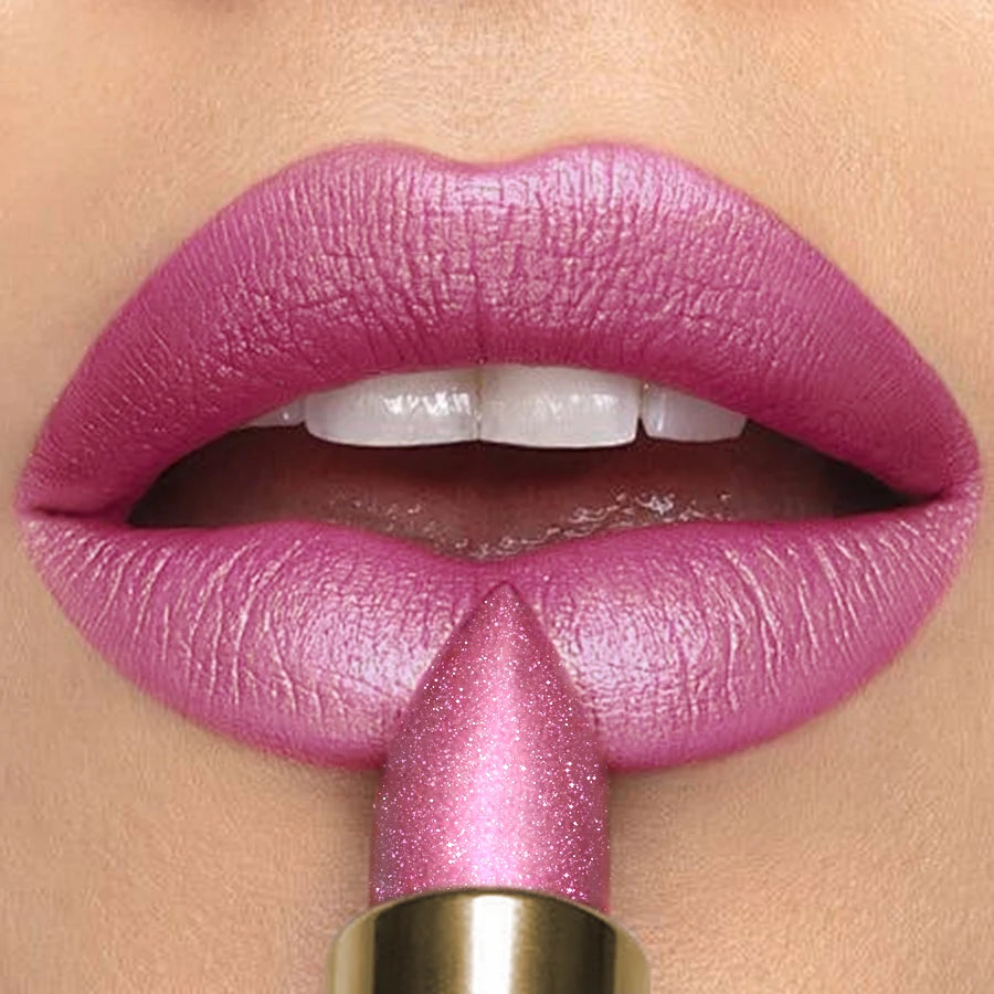 16 Colors 1PC Metallic Glitter Shiny Lipstick Lip Tint, Waterproof Senior Matte Lip Makeup Gifts for Women Cosmetic Lip Glaze