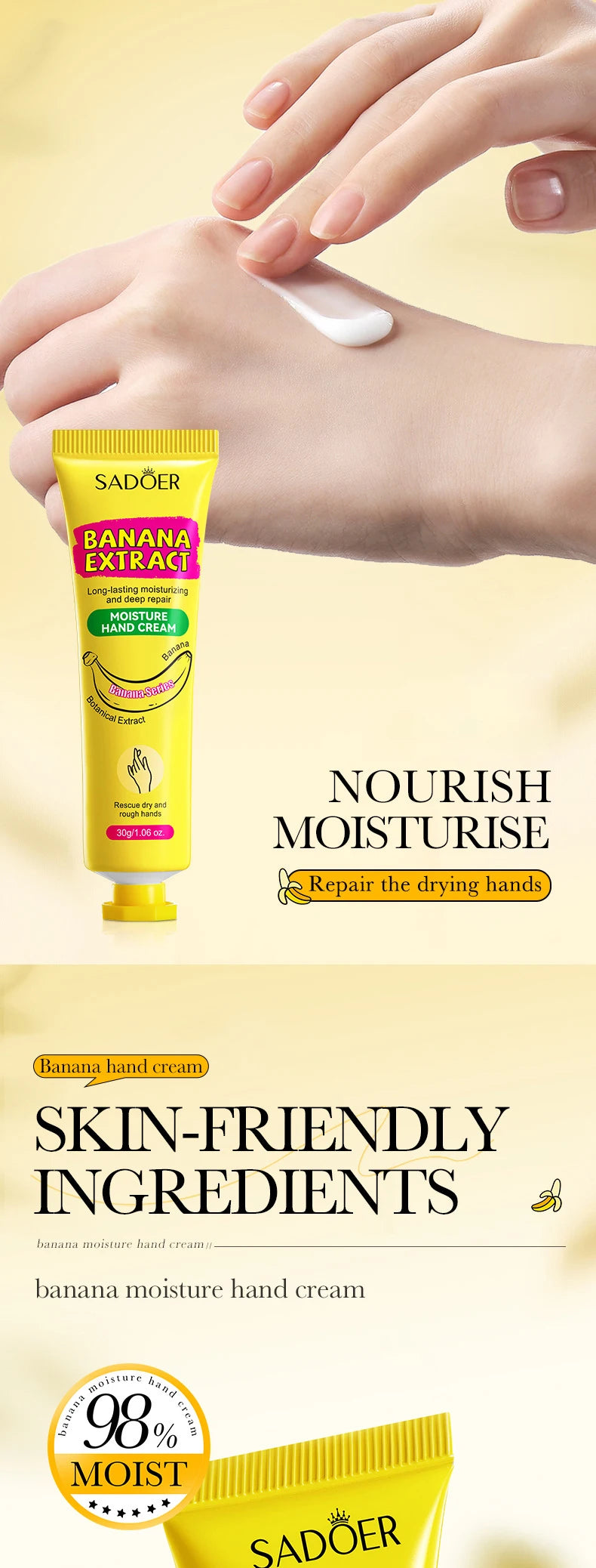 3/5pcs SADOER Banana Hand Cream Anti-Drying Crack Moisturizing Brightening Repairing Hand Creams For Hands Skin Care
