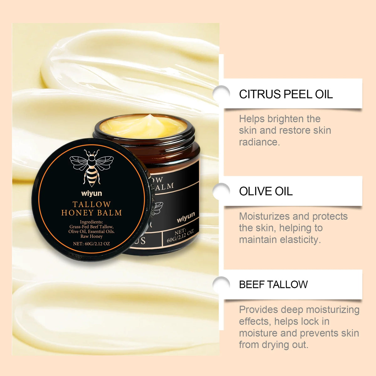 Beef Tallow Honey Cream Brightening Fade Dark Spots Remove Melanin Firming Non-Greasy Lasting Moisturizing Soothing Body Lotion