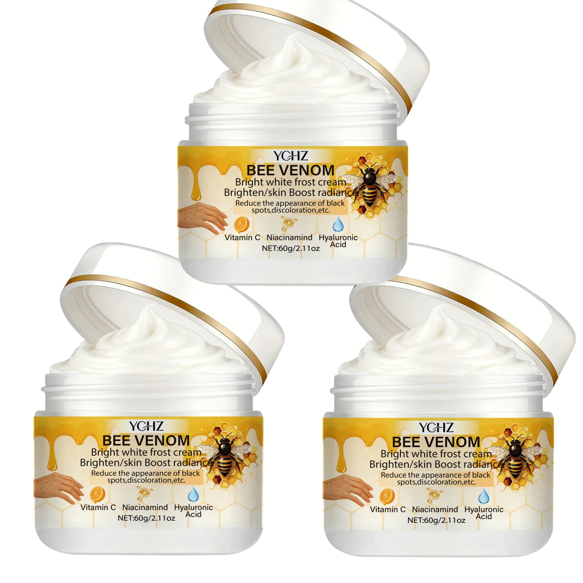 Bee Venom Brightening Cream, Evens Out Skin Tone, Eliminates Dark Spots and Dullness - Non-Greasy, Suitable for Both Men and Women - Whitening and Moisturizing Cream, for Day and Night Use - 60g