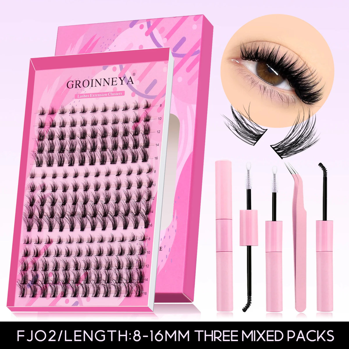 GROINNEYA Manga Lash Clusters Kit Fluffy 3D Mink Faux Cluster Lashes Kit Lashes Extension with Bond and Seal Makeup Kit
