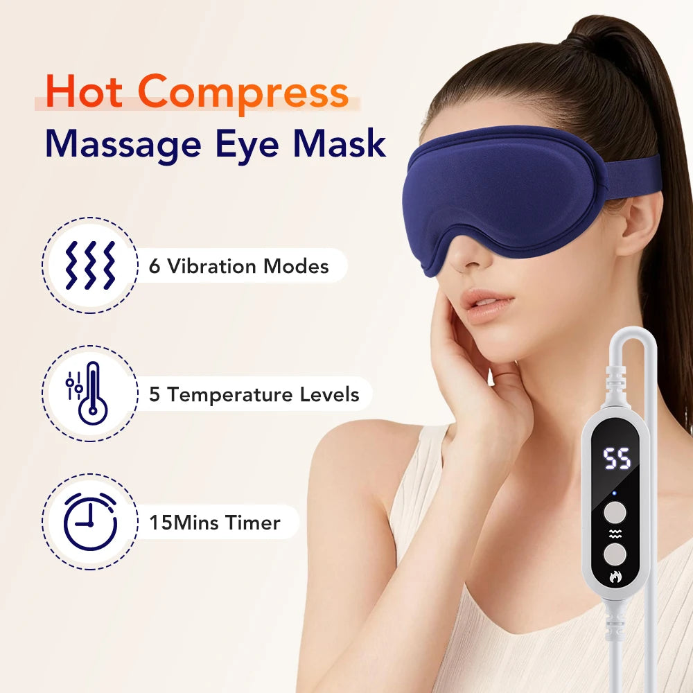Electric Steam Eye Mask 3D Vibration Massage 5 Levels Hot Compress Smart Timing Sleep Shading Relieve Eye Fatigue Eye Care