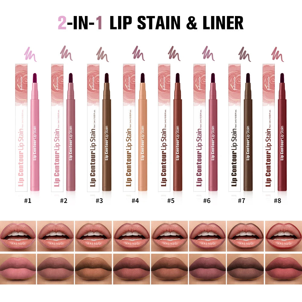 Waterproof 2 In 1 Lip Stain And Liner Pen Long Lasting Smudge Proof Kiss Proof Transfer Resistant 8 Colors Makeup Lip Pencil