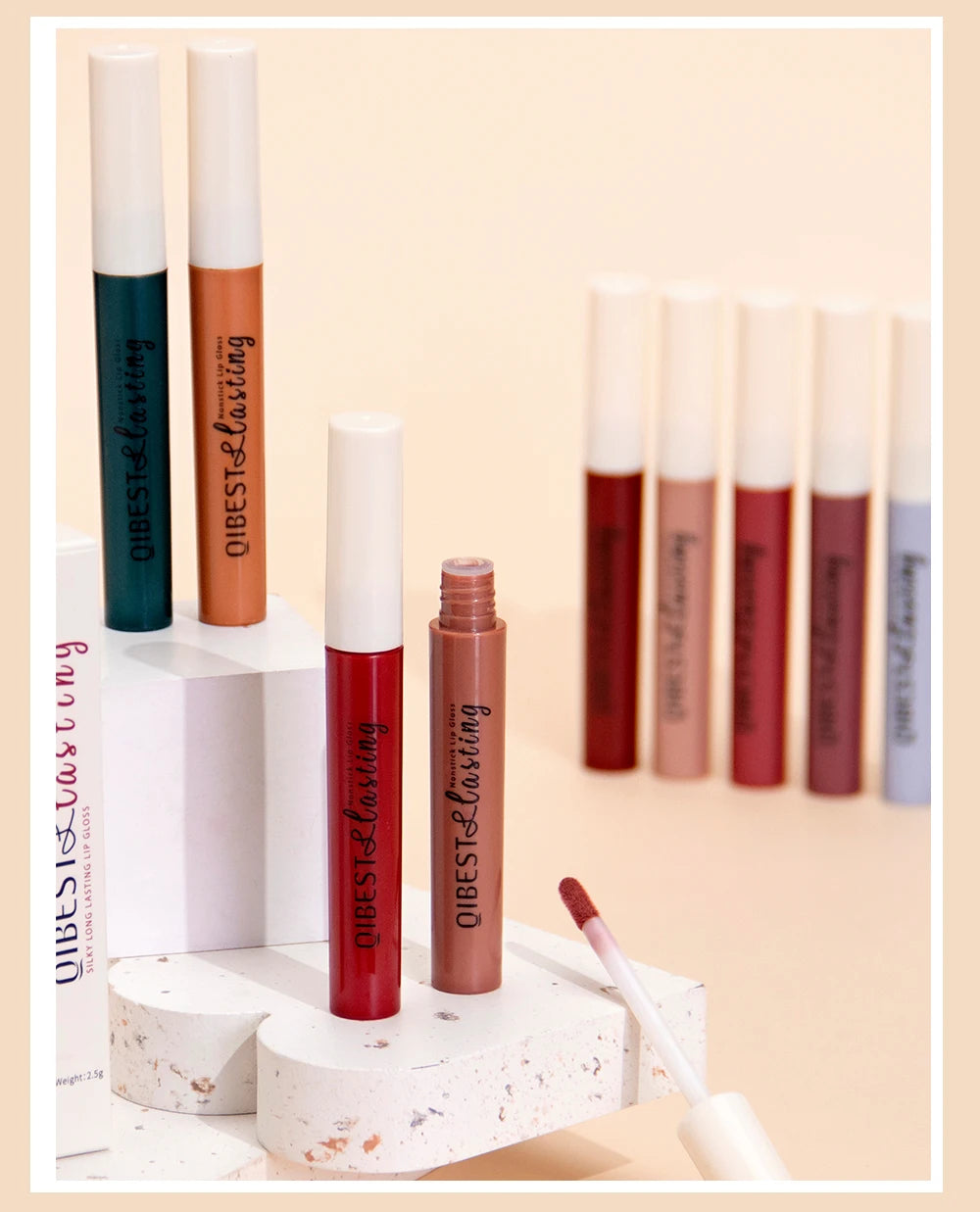 QIBEST Matte Liquid Lipstick Waterproof Long Lasting Velvet Lip Gloss Tint Tube Matte Nude Pigment Red Lipgloss Lips Makeup