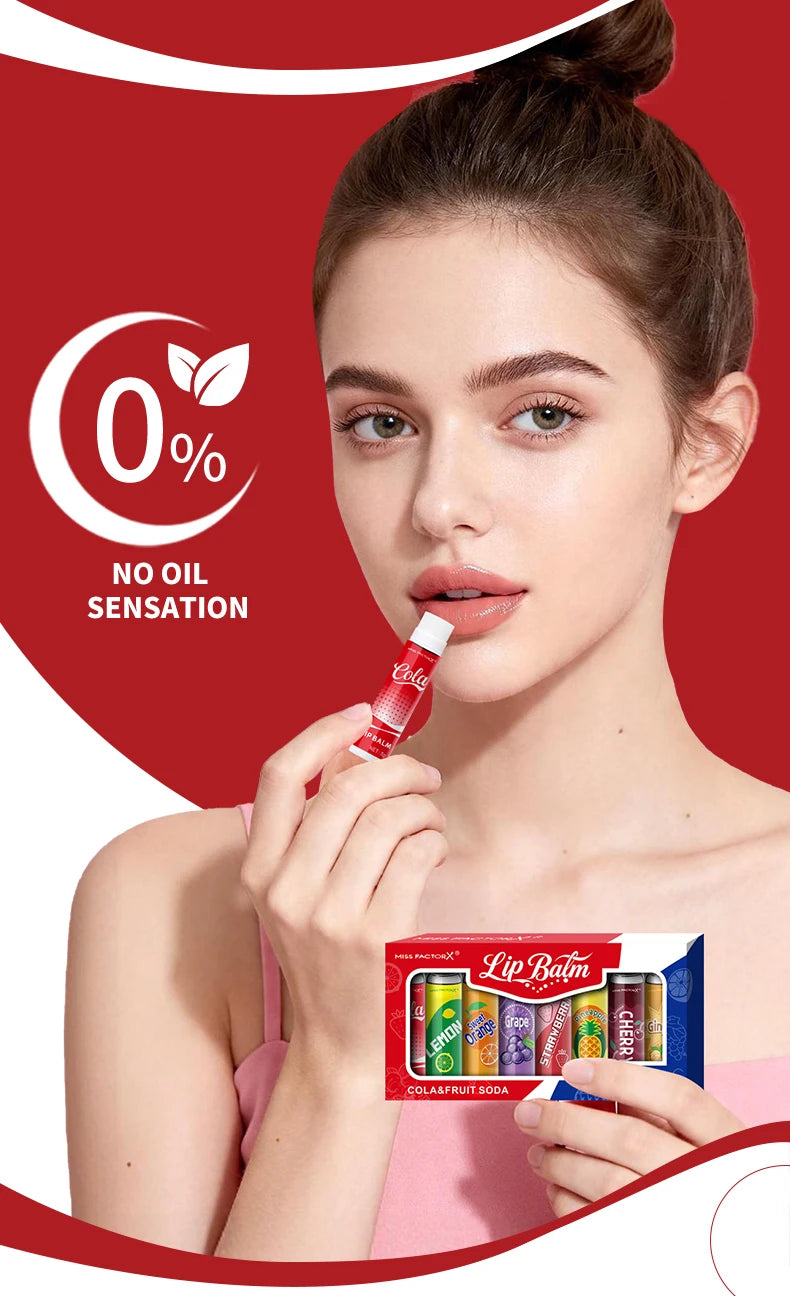8PCS Soda-Inspired Lip Balm Set, Long-Lasting Moisture & Anti-Chapping, 8 Scents, Ideal for Daily Use & Holiday Gift Giving