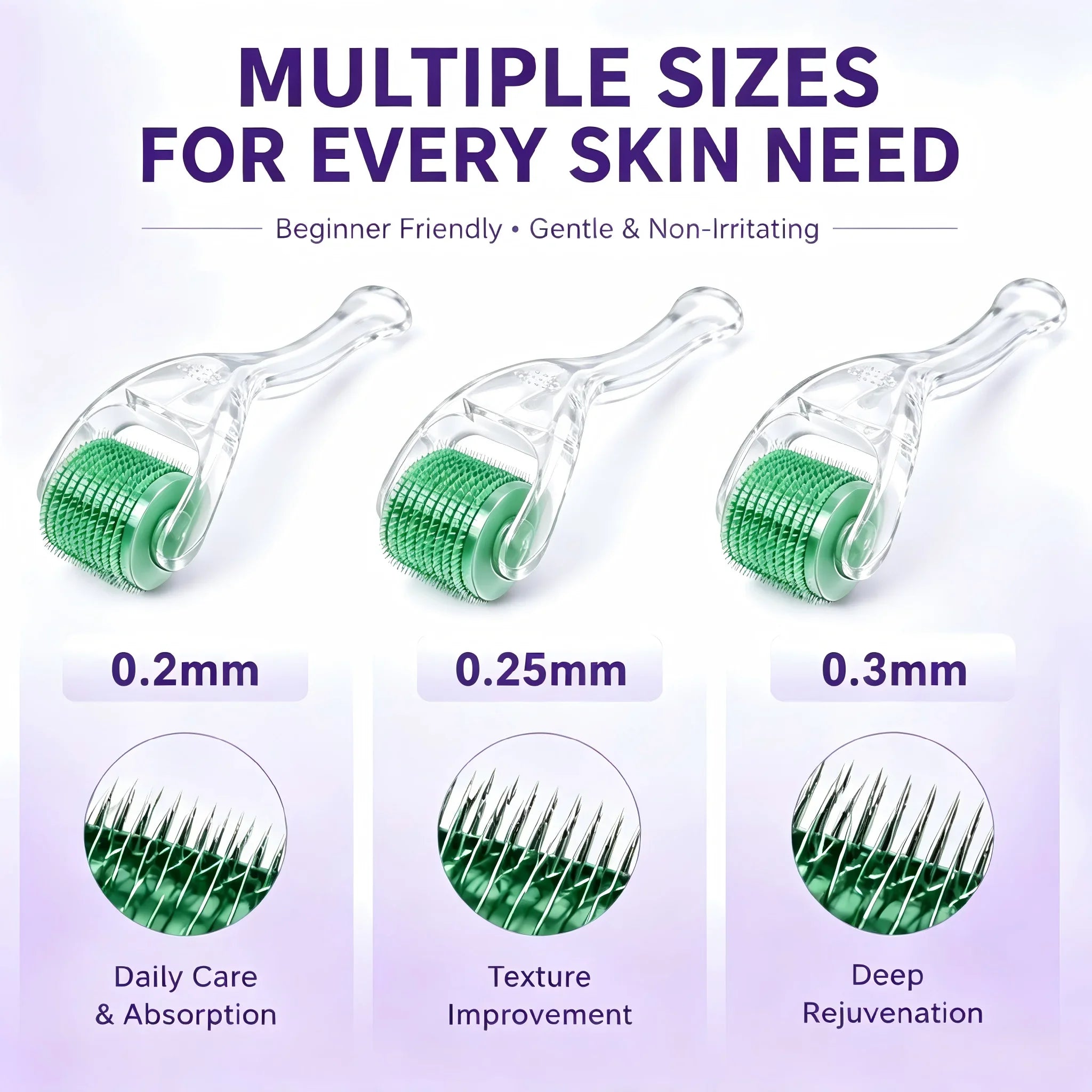 540 Titanium Derma Roller 0.2/0.25/0.3mm Microneedling Tool for Hair Beard Growth Skin Rejuvenation Anti Wrinkle
