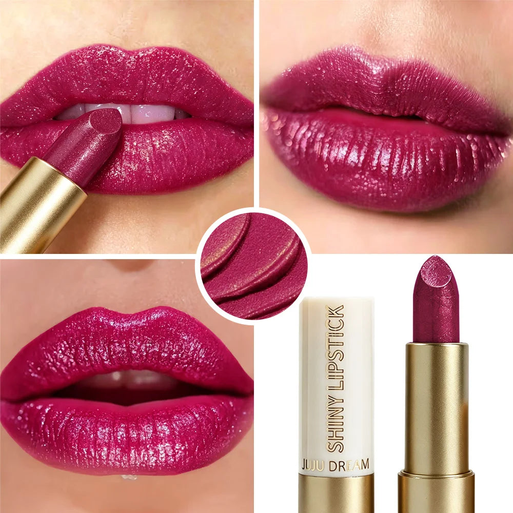 JUJU DREAM Shiny Glitter Lipstick Waterproof Long Lasting Shimmer Lip Makeup for Women