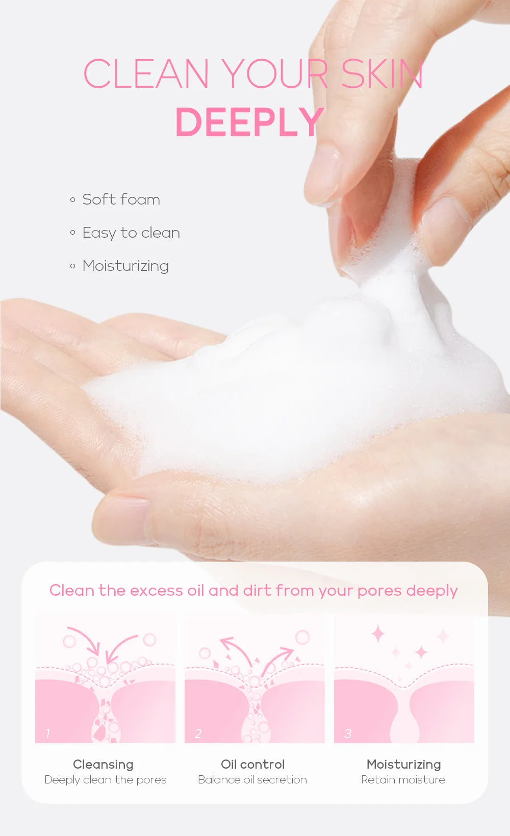Sakura Gentle Facial Foaming Cleanser Shrink Pores Deep Clean Oil Control Reduce Blackhead Moisturizing Facial Skin Care