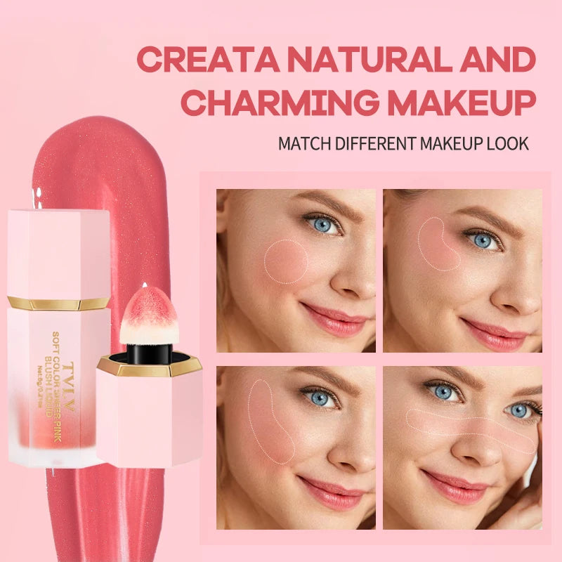 TVLV 4 Colour Matte Liquid Blush Easy to Apply Long Lasting Waterproof Blush Sponge Brush Head