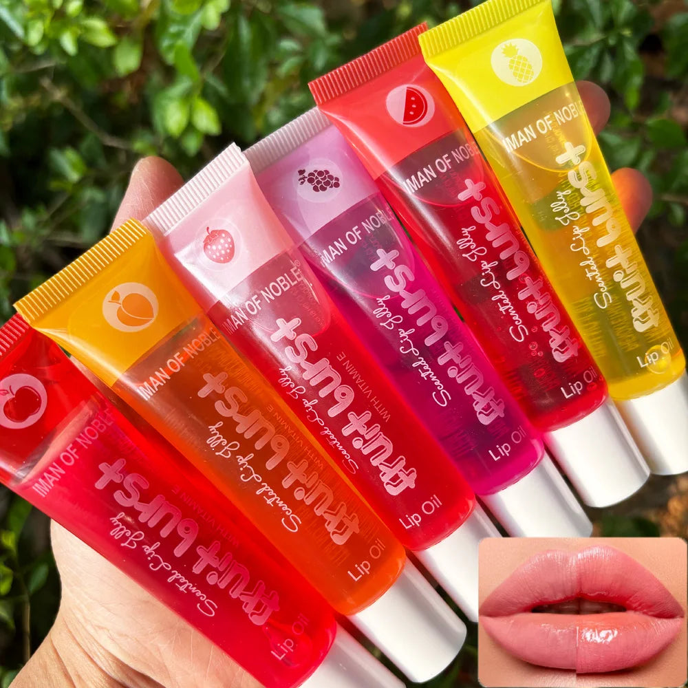 6Pcs Fruity Flavor Watery Glossy Lip Gloss Set Clear Lip Gel Hydrating Moisturizing Lip Gloss Women Lips Makeup