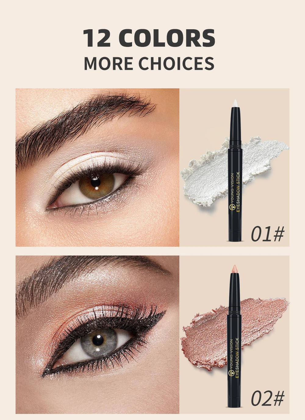 Shimmer & Matte Multi-Color Eyeshadow Sticks | Blendable, Long-Lasting Eye Shadow Pencils Smooth Application for Bold or Natural
