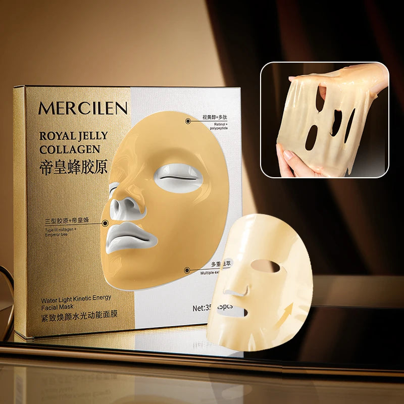 MERCILEN Firming Hydrating Mask 35g*5 pieces, contains collagen, royal jelly, peptides, retinol, and other skin-beautifying ingredients to moisturize and hydrate, improve dry skin, lock in skin moisture, prevent water loss, a