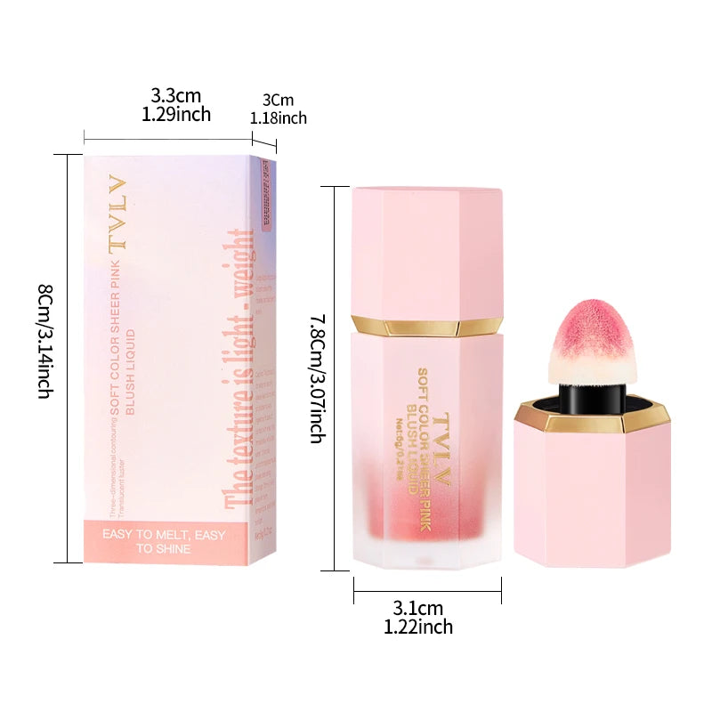 TVLV 4 Colour Matte Liquid Blush Easy to Apply Long Lasting Waterproof Blush Sponge Brush Head