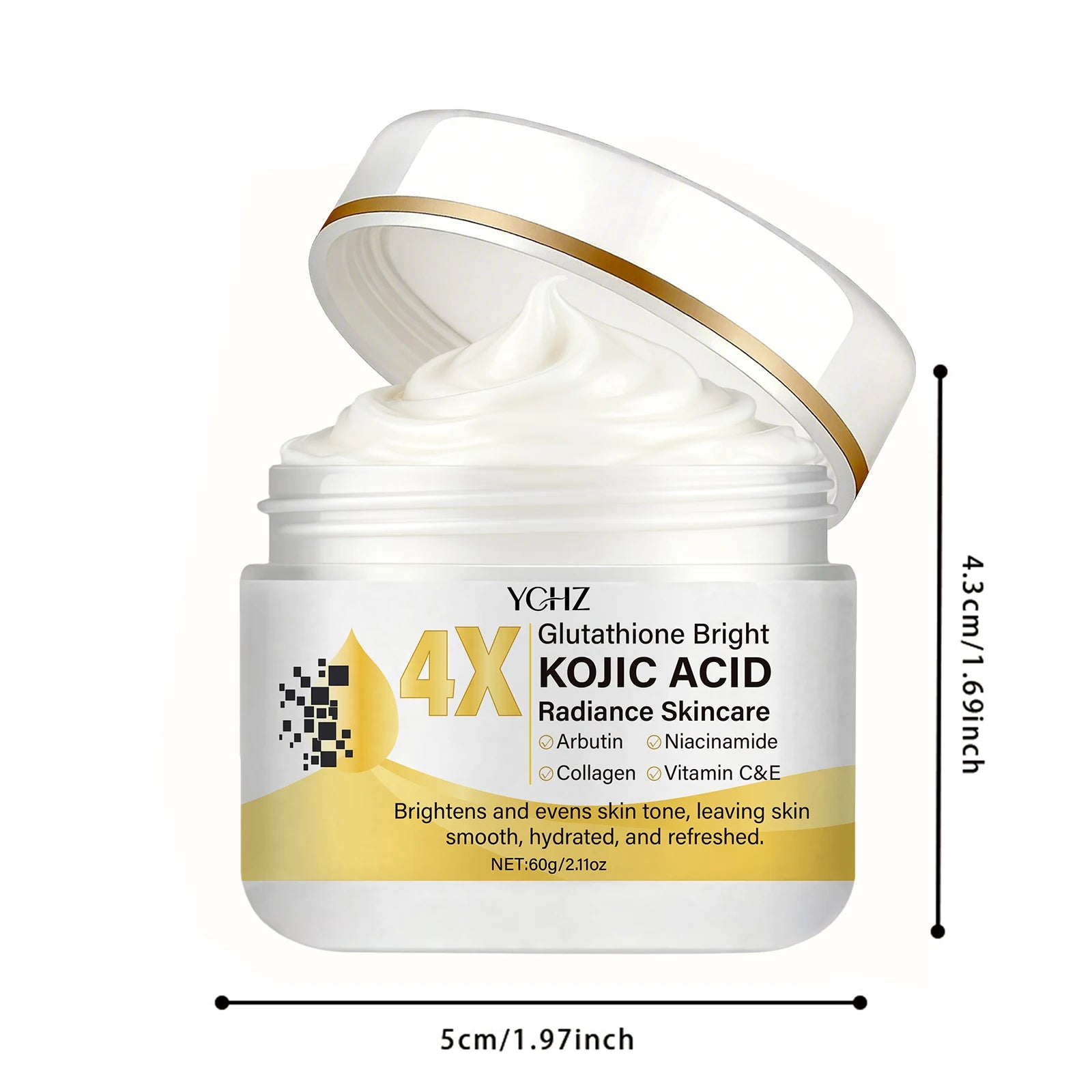 Kojic Acid Face Cream, Evens Out Skin Tone, Eliminates Dark Spots and Dullness - Non-Greasy, Suitable for Both Men and Women - Whitening and Moisturizing Cream, for Day and Night Use - 60g