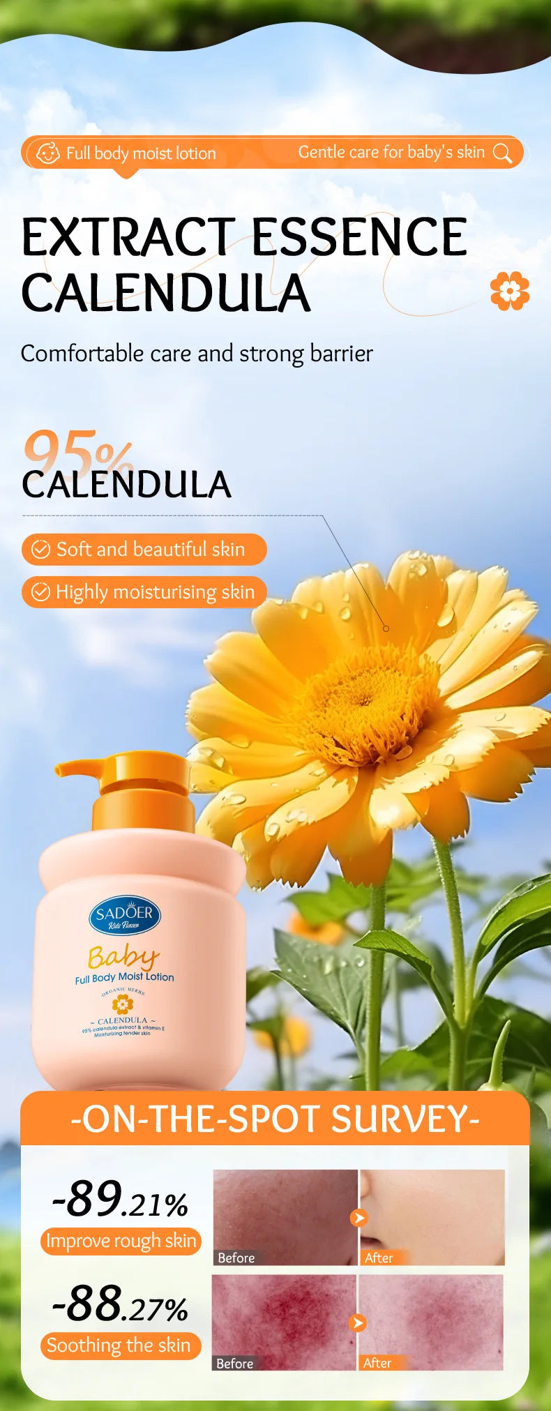 400ml Children's Calendula Vitamin E Body Lotion, Autumn and Winter Body Lotion Body Cream
