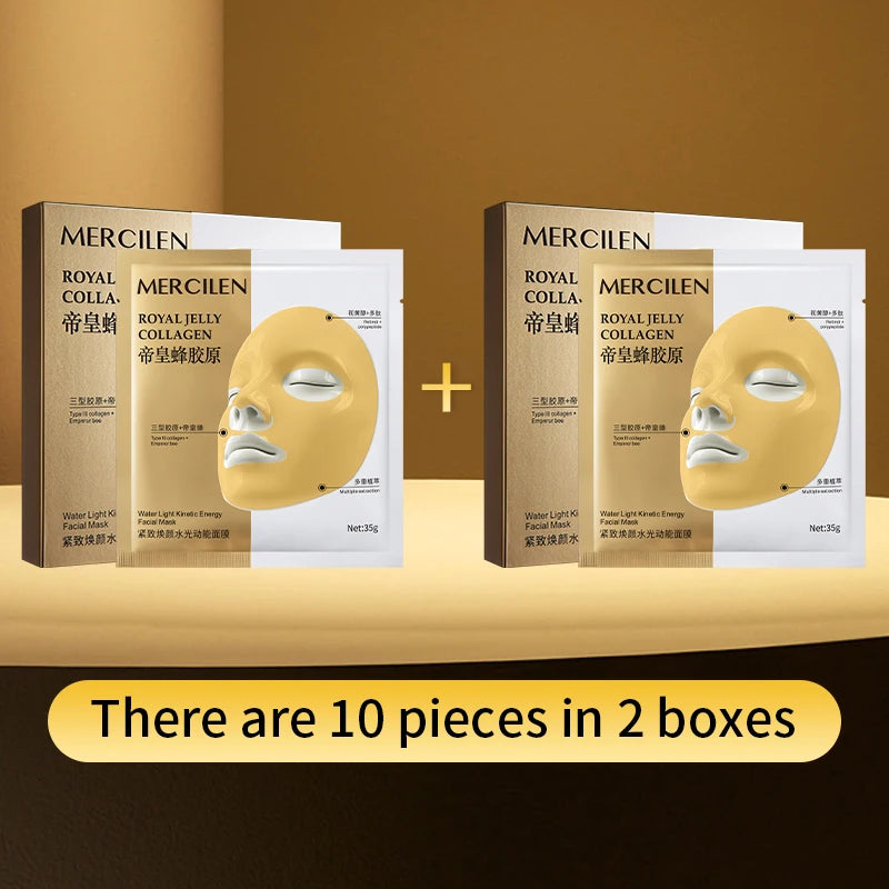 MERCILEN Firming Hydrating Mask 35g*5 pieces, contains collagen, royal jelly, peptides, retinol, and other skin-beautifying ingredients to moisturize and hydrate, improve dry skin, lock in skin moisture, prevent water loss, a
