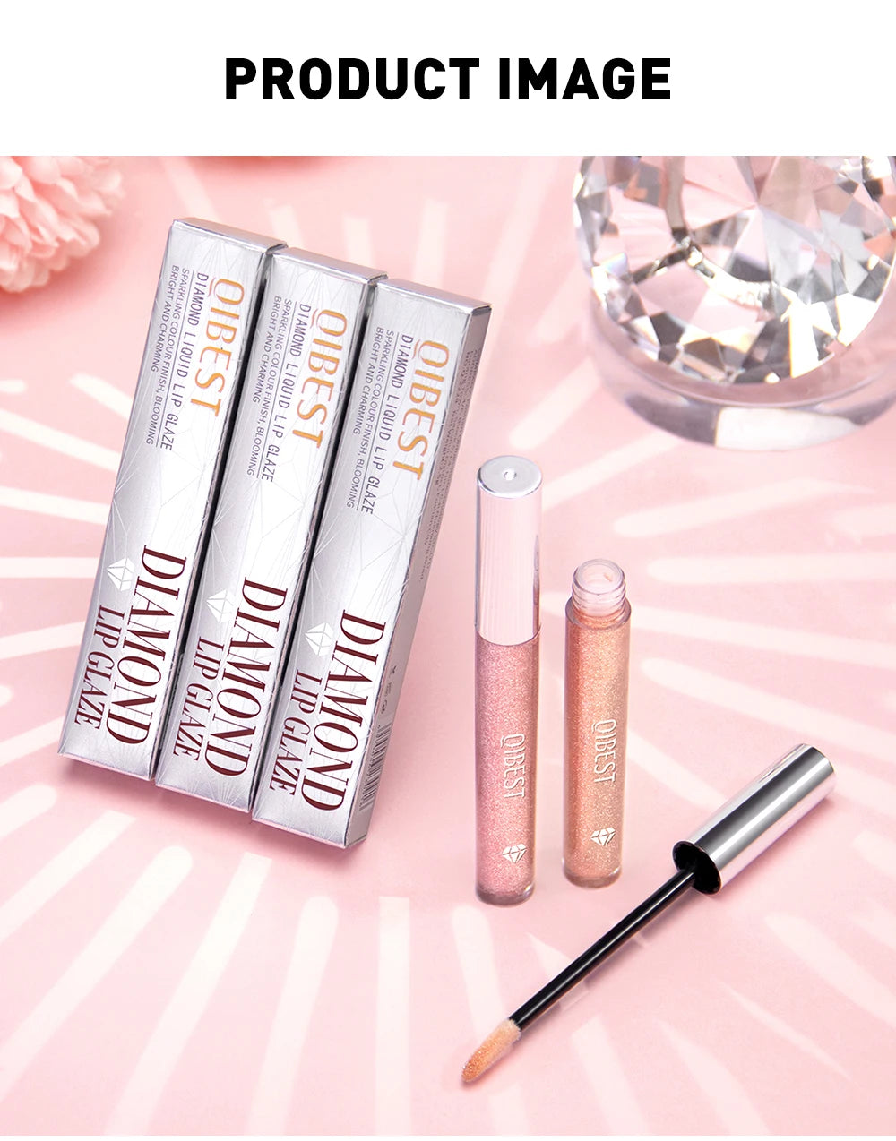QIBEST Glitter Diamond Liquid Lipstick Waterproof Long Lasting Pearl Shiny Lip Gloss Metal Charming Women Lip Makeup 6 Colors