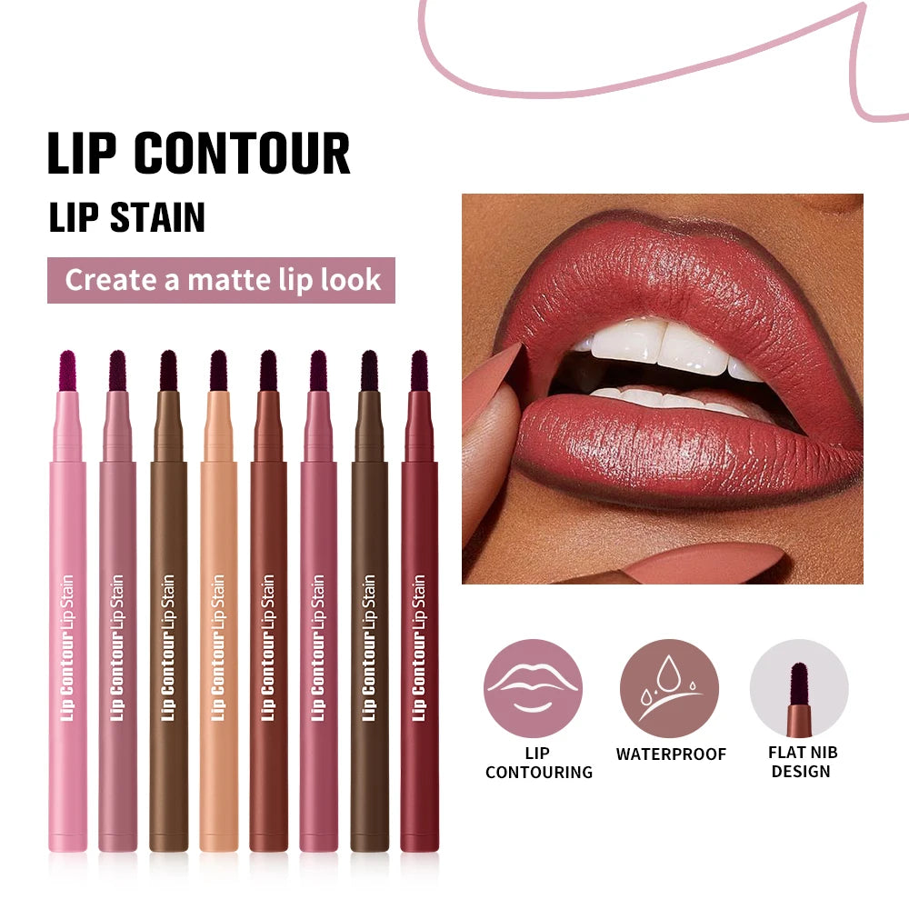 Waterproof 2 In 1 Lip Stain And Liner Pen Long Lasting Smudge Proof Kiss Proof Transfer Resistant 8 Colors Makeup Lip Pencil