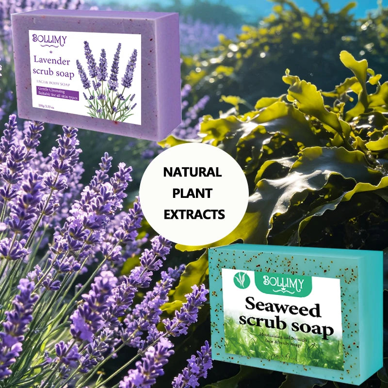 2Pcs Seaweed and Lavender Particle Soap, Rich in Seaweed, Shea Butter, Glycerin and Other Ingredients, Gently Cleanses the Face